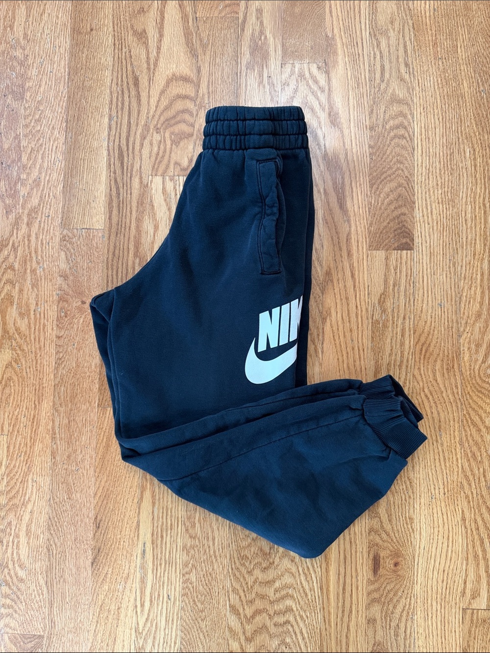 Nike Youth M Black Sweatpants with White Swoosh and Logo